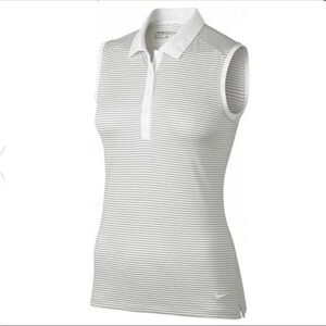 NWT - NIKE Golf Polo Tour Performance DriFIT Sleeveless White Striped Large Logo